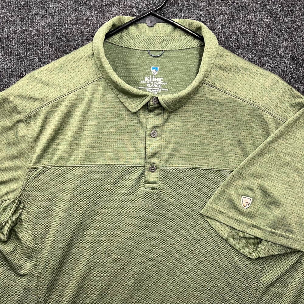 KUHL Mens XL Green Short Sleeve Technical Mesh Polo Shirt Outdoor Hiking 2556